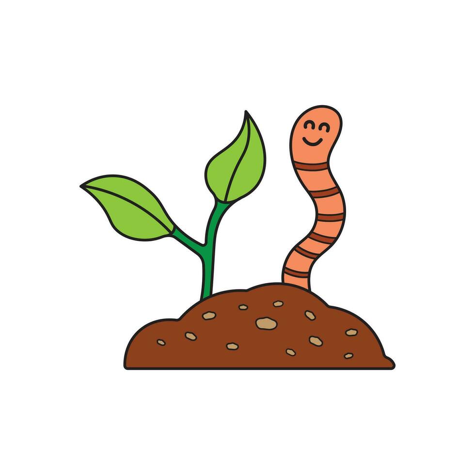 Hand drawn Kids drawing Cartoon Vector illustration cute worm icon Isolated on White Background