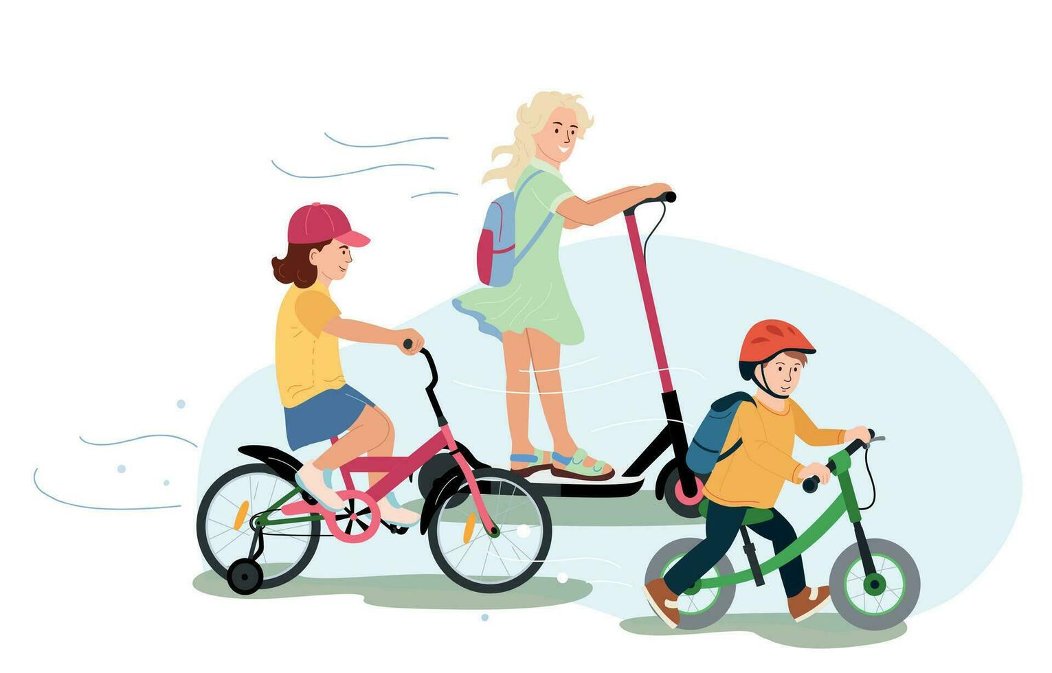 niños montando bicicletas composición vector