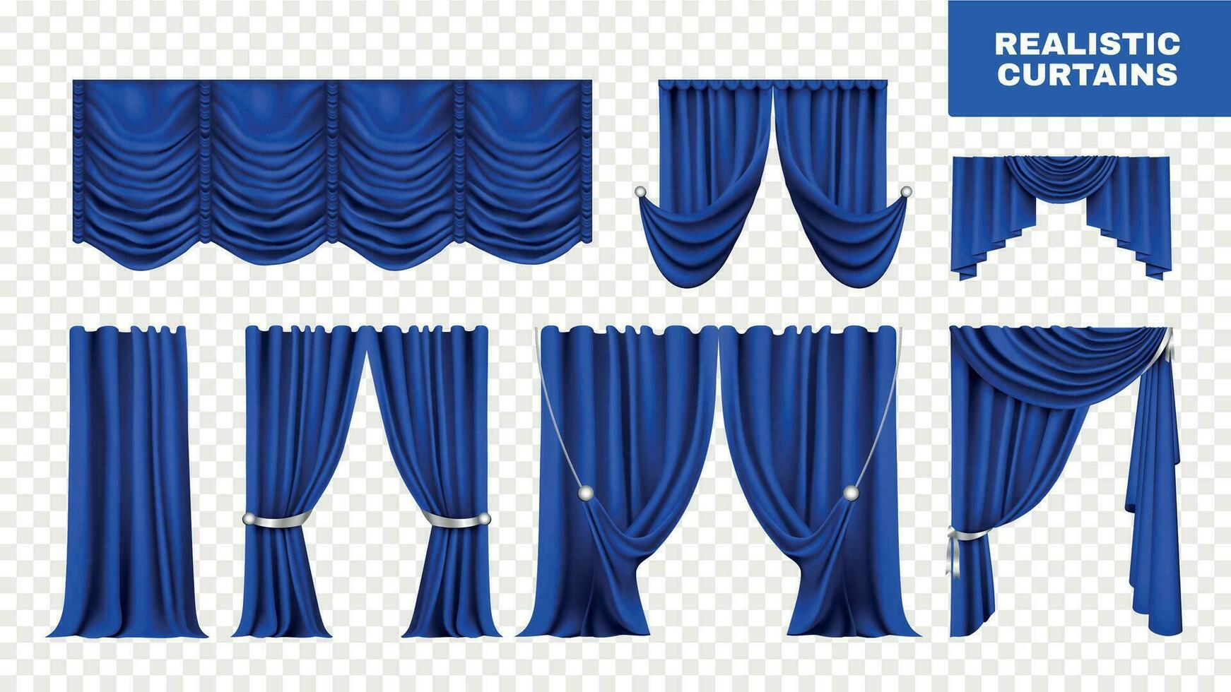 Blue Realistic Curtains Set vector