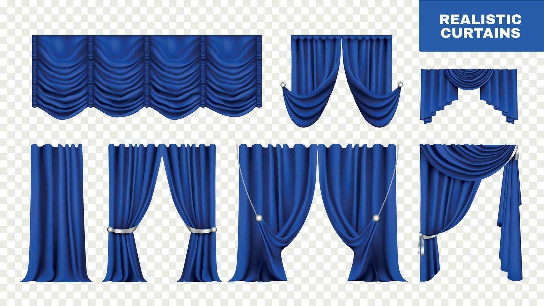 azul realista cortinas conjunto vector