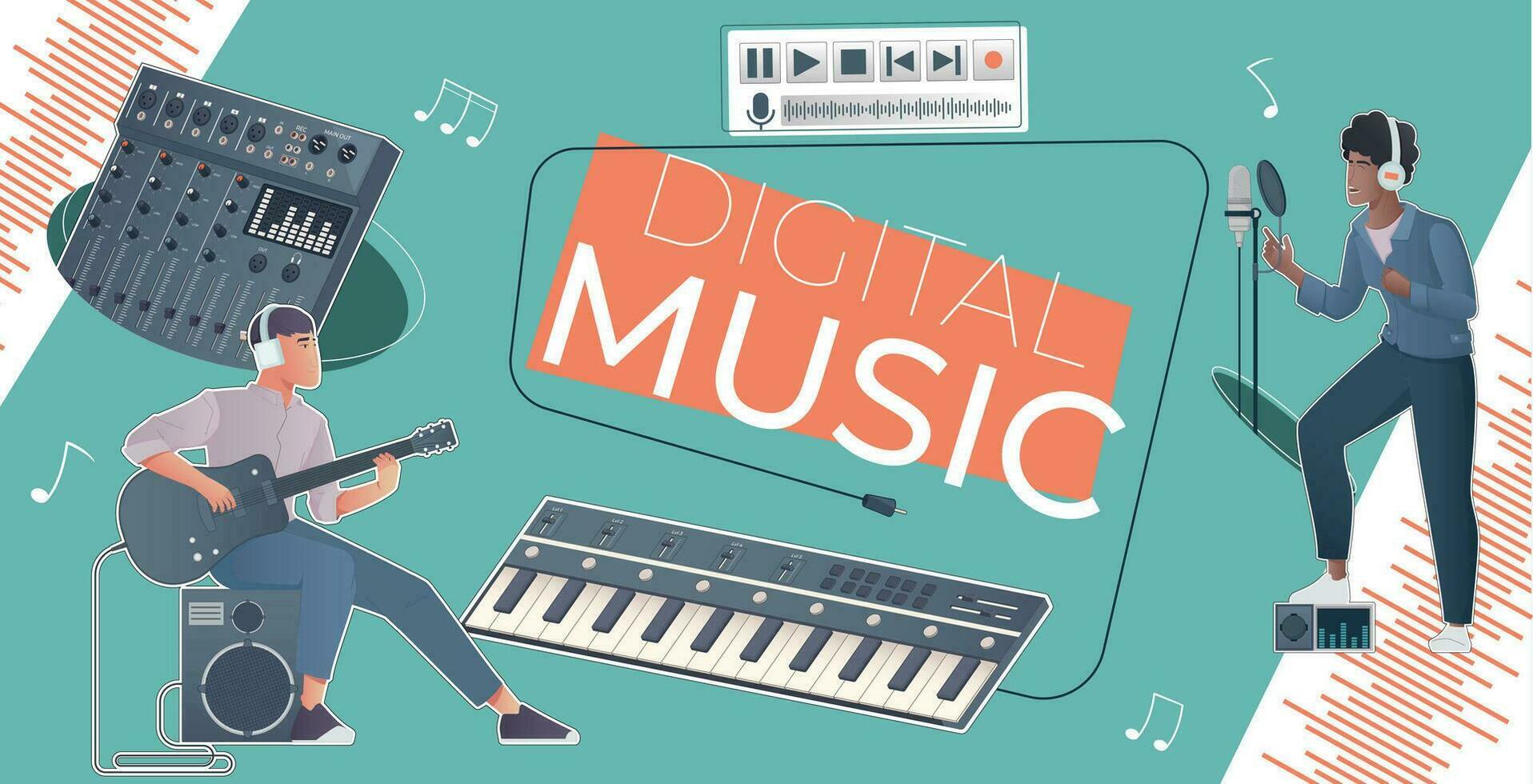 Digital Music Flat Collage vector