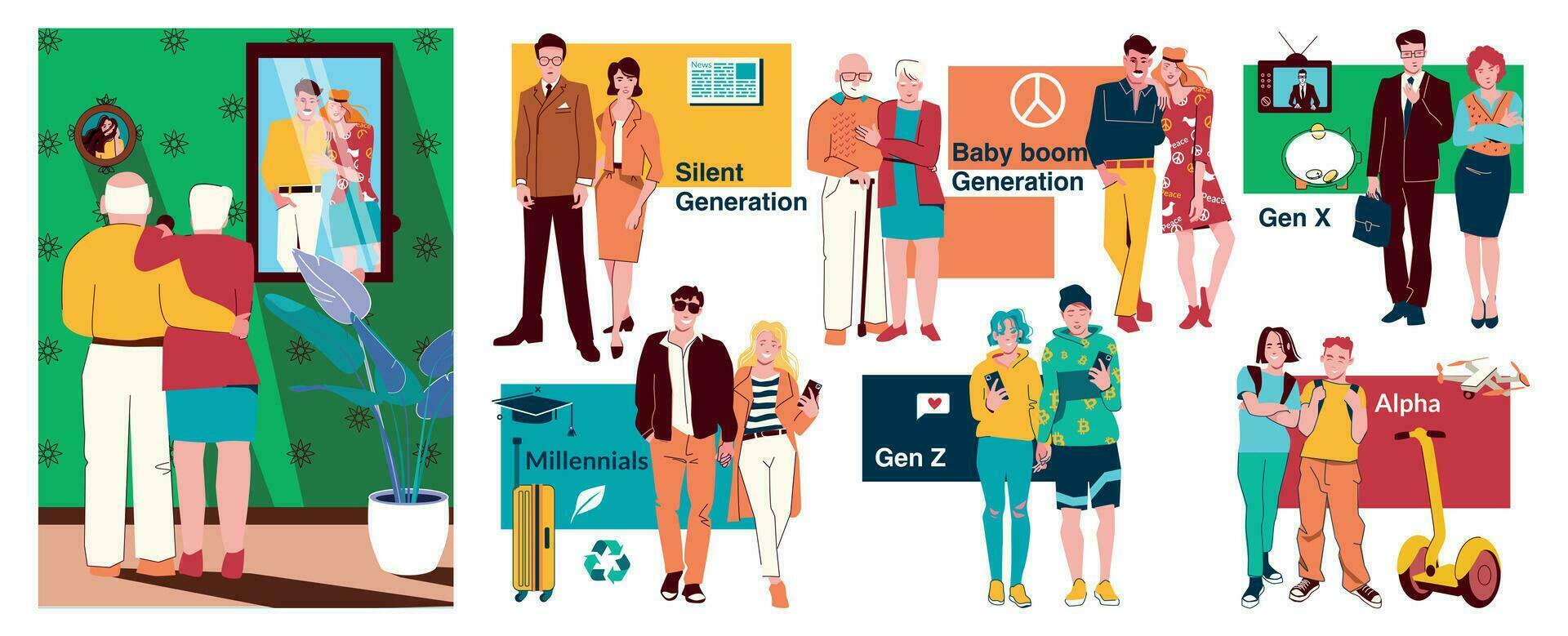 personas generaciones plano composición vector