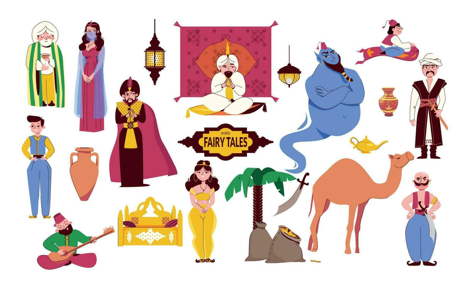 Oriental Fairy Tales Flat Set vector