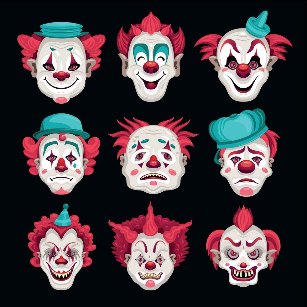 Faces Of Clowns Set vector