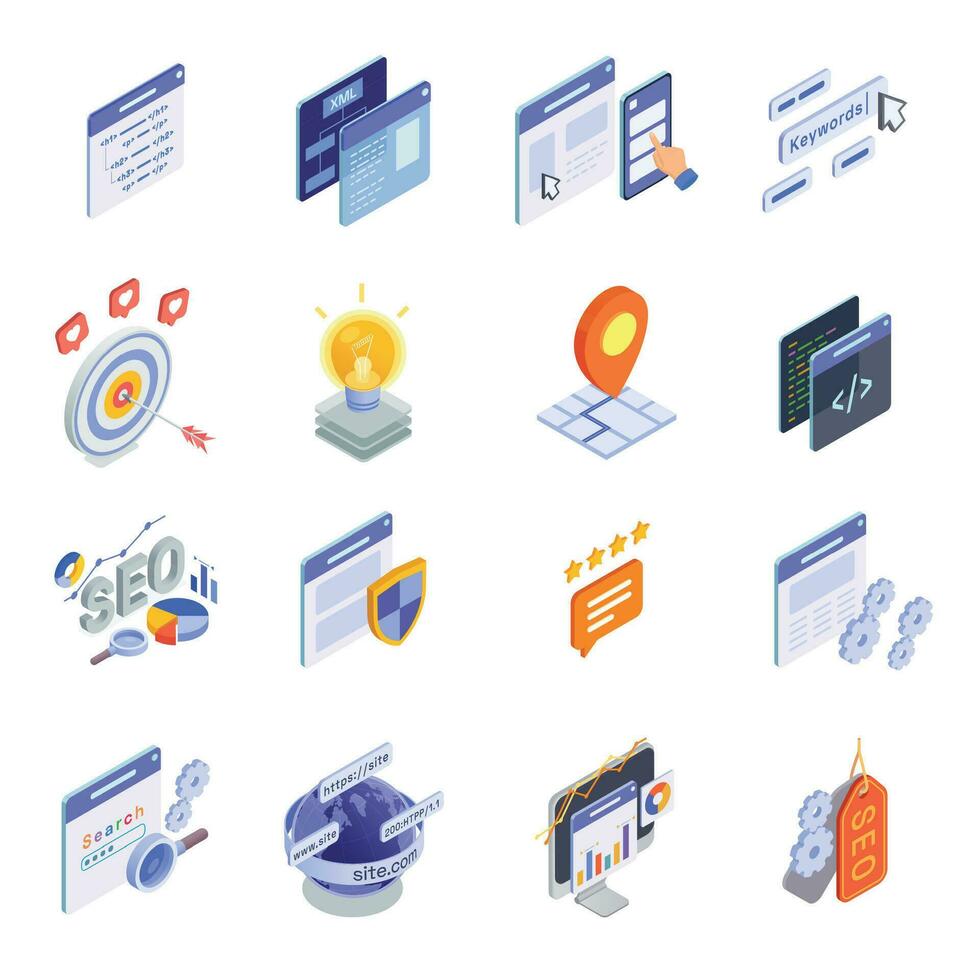 Isometric SEO Icon Set vector