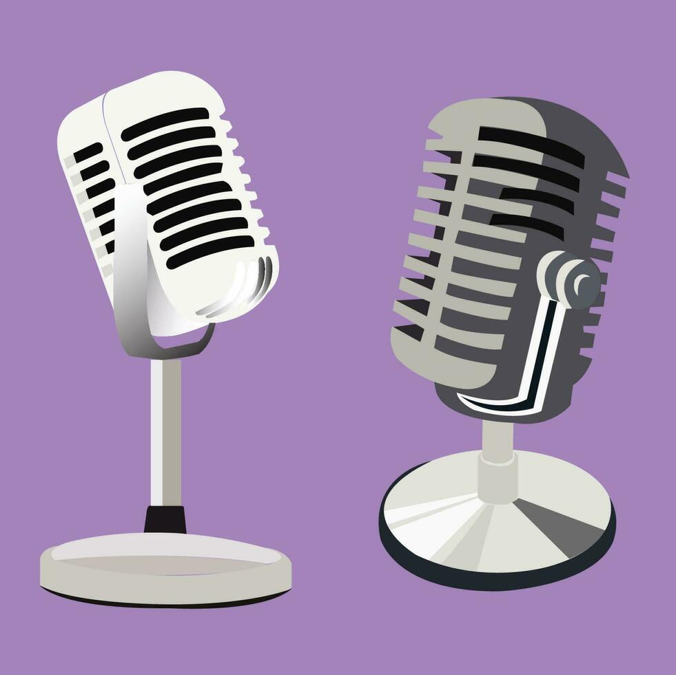 Vintage silver 2 microphone cut out, with blue background 28573697