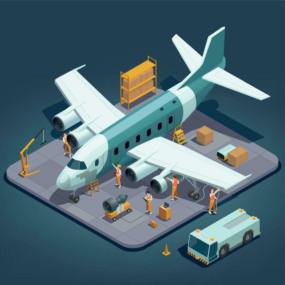 Airplane Maintenance Isometric Composition vector