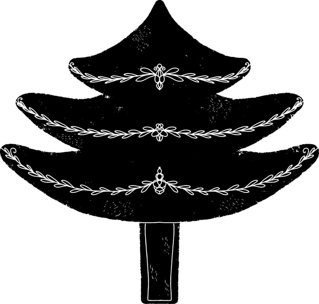 a black and white drawing of a christmas tree vector