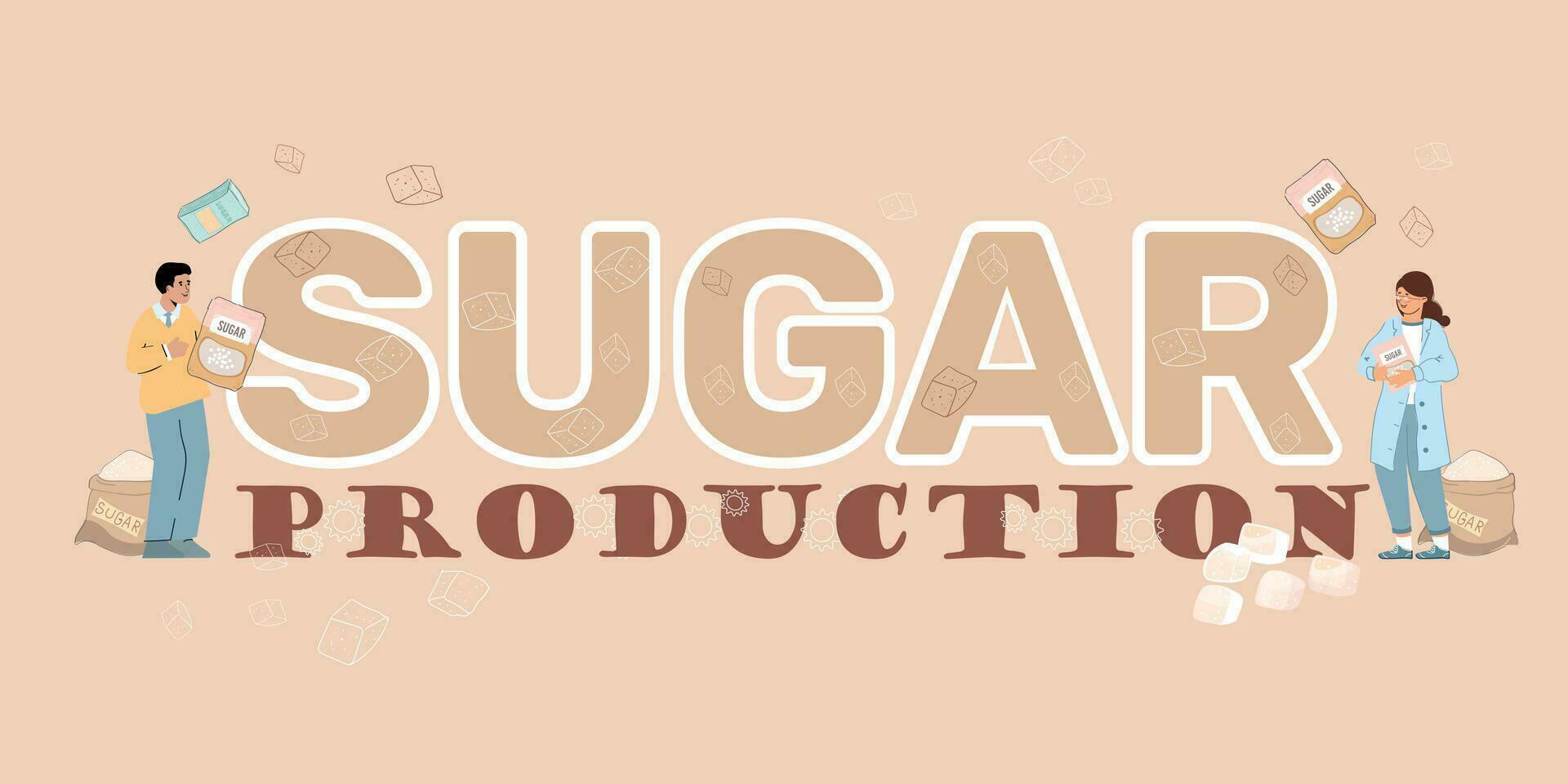 azúcar producción texto composición vector