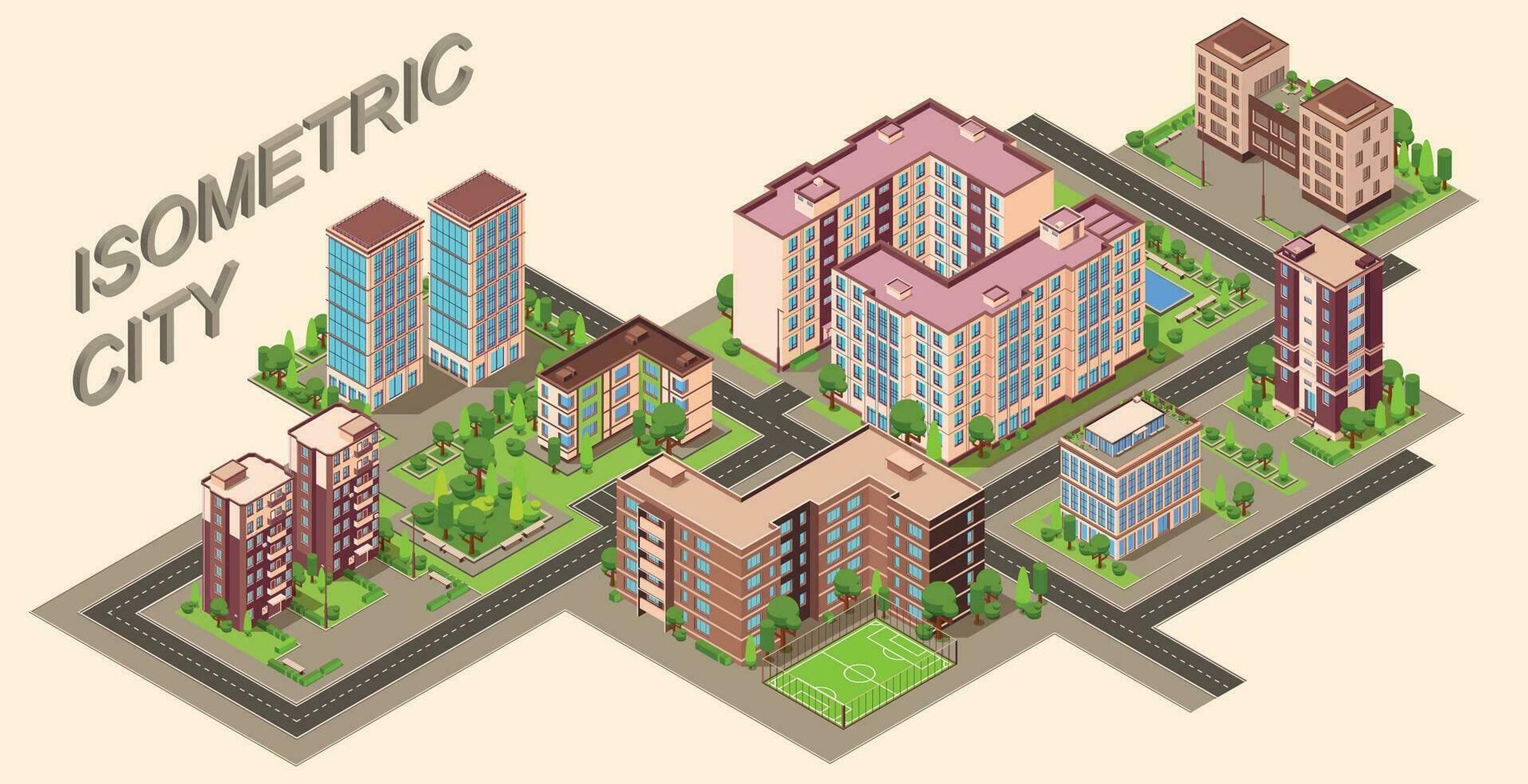 isométrica ciudad edificios composición vector