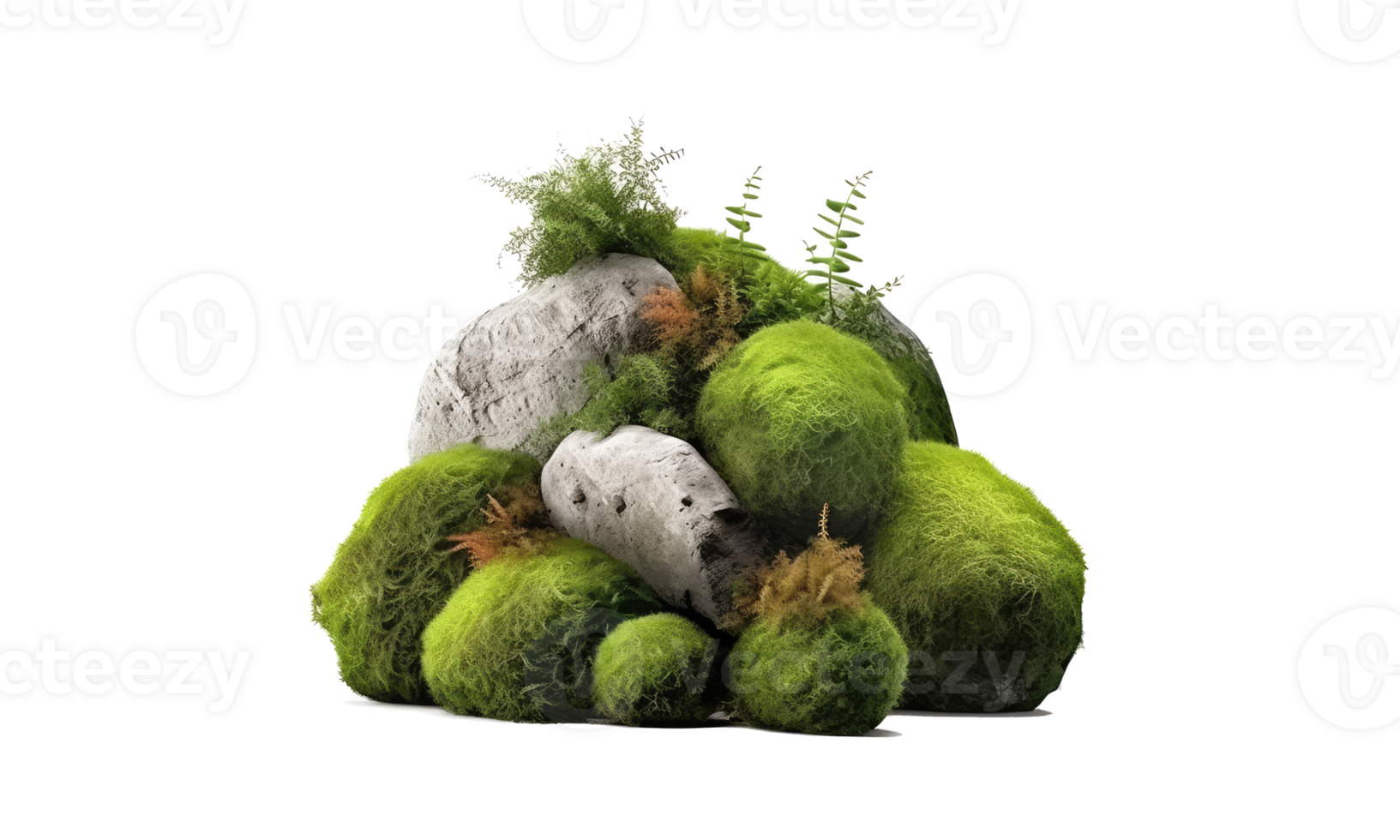 Dark rocks partially covered with moss . AI Generated png