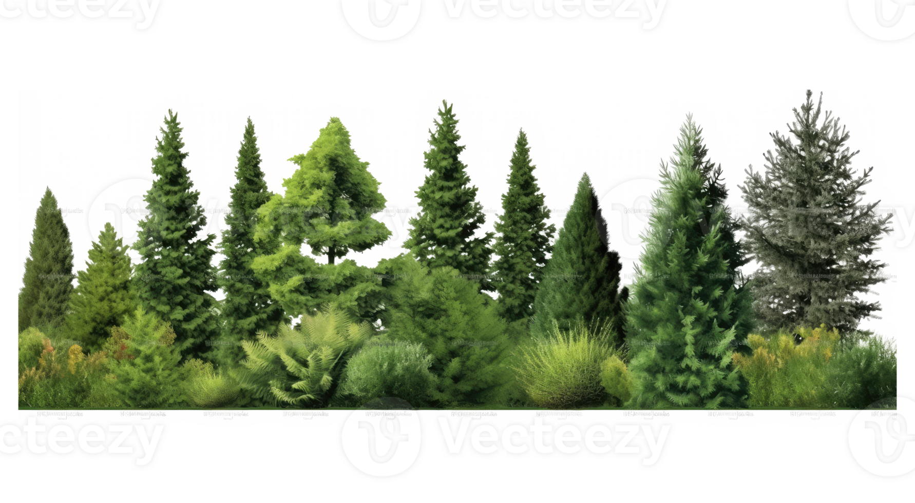 Green trees, shrubs and meadow . AI Generated png