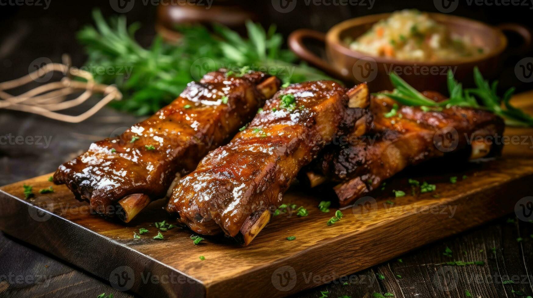 Succulent and tender Lamb ribs marinated in a savory blend of spices, AI Generated photo