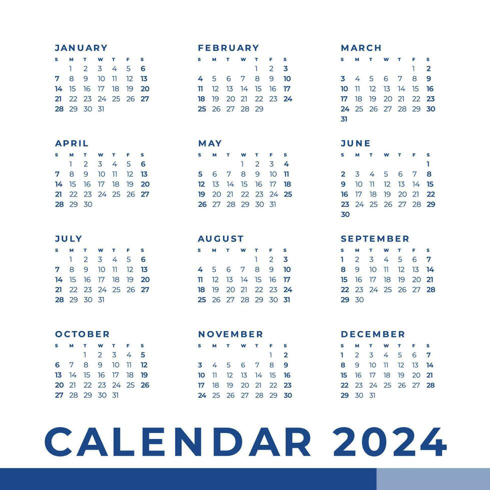 sencillo calendario 2024, semana comienzo domingo modelo. vector