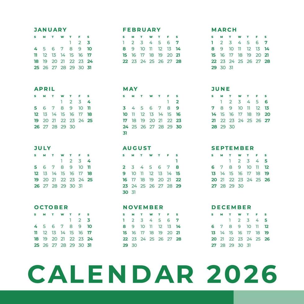 sencillo calendario 2026, semana comienzo domingo modelo. vector