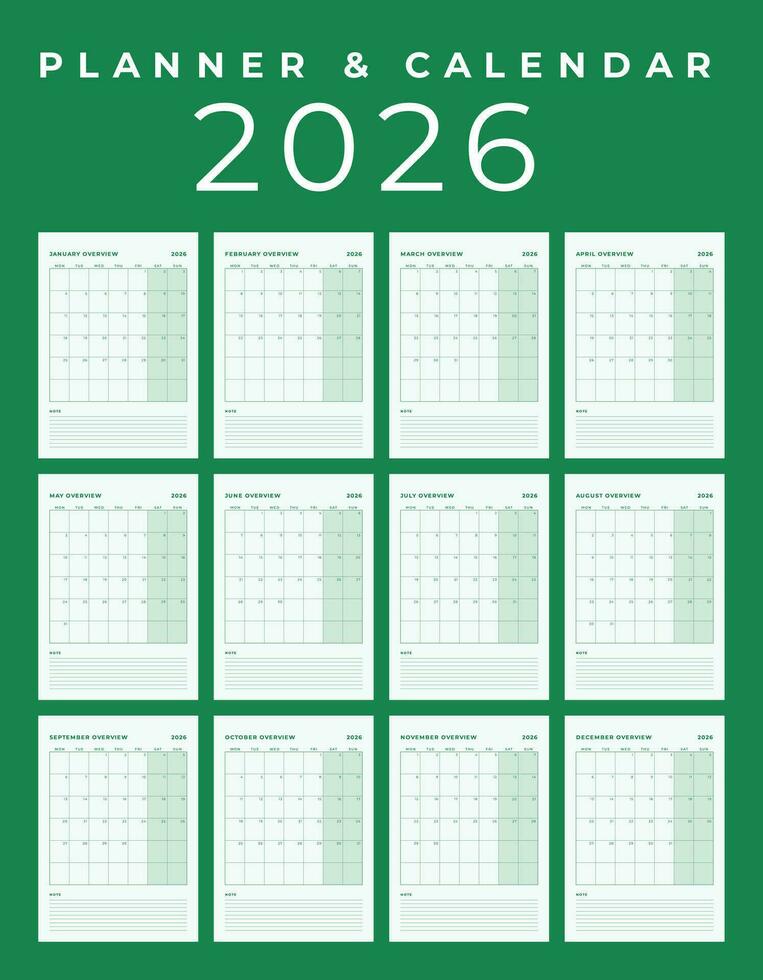 Calendar 2026, Minimal Table Design, Week start Sunday template. vector