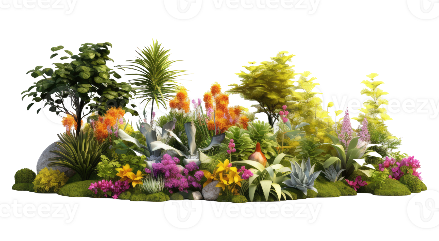 Beautiful garden plants, flower and trees . AI Generated png