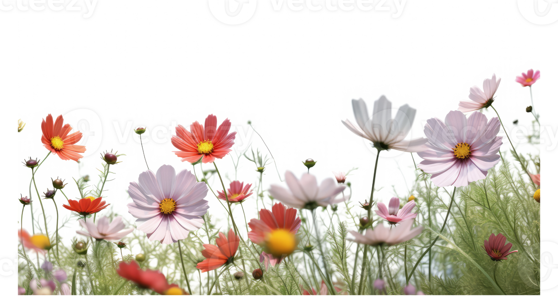 bright spring flowers border with wild plants . AI Generated png