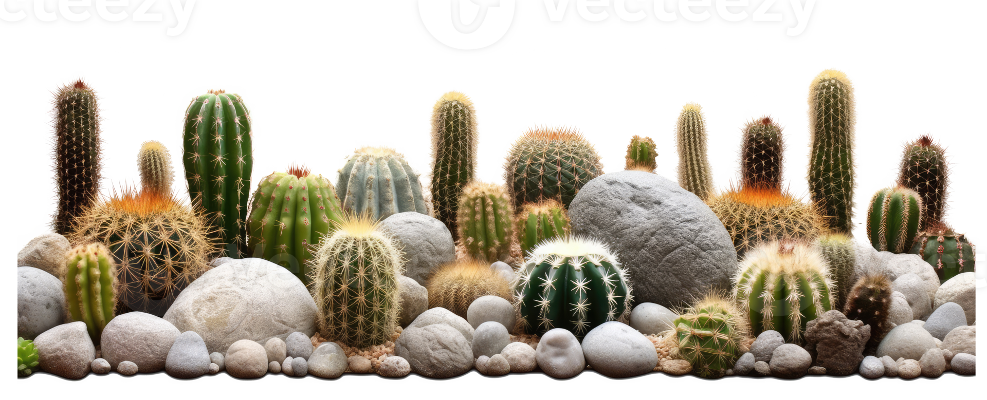 small rocks and cactus and green desert sunlight . AI Generated png