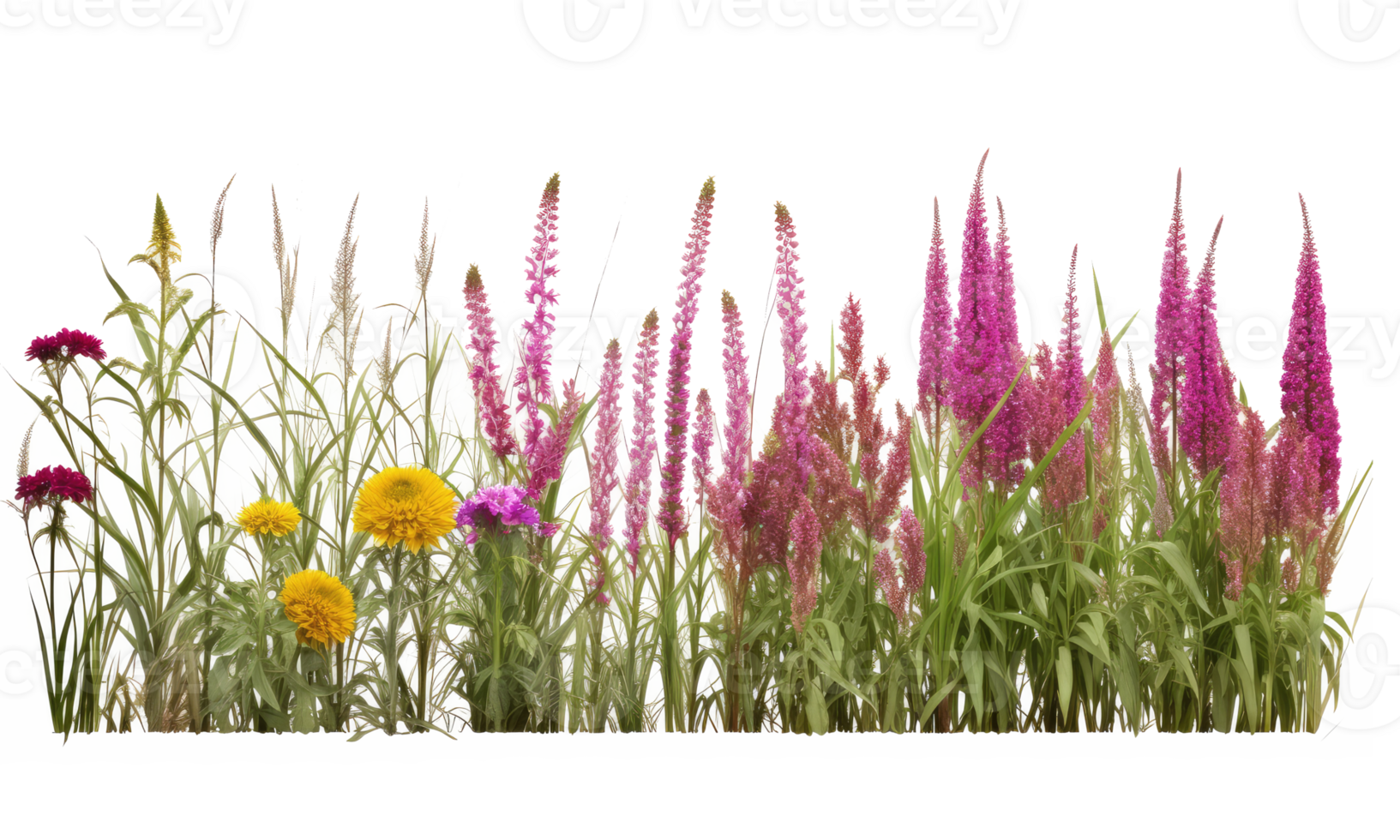 Bright spring flowers surrounded by garden plants . AI Generated png