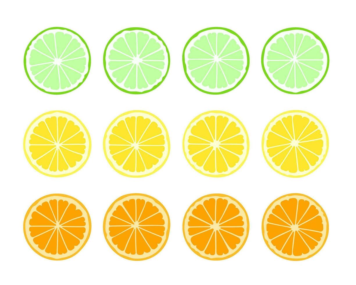 conjunto de rebanado naranja y limón. realista plano diseño. vector