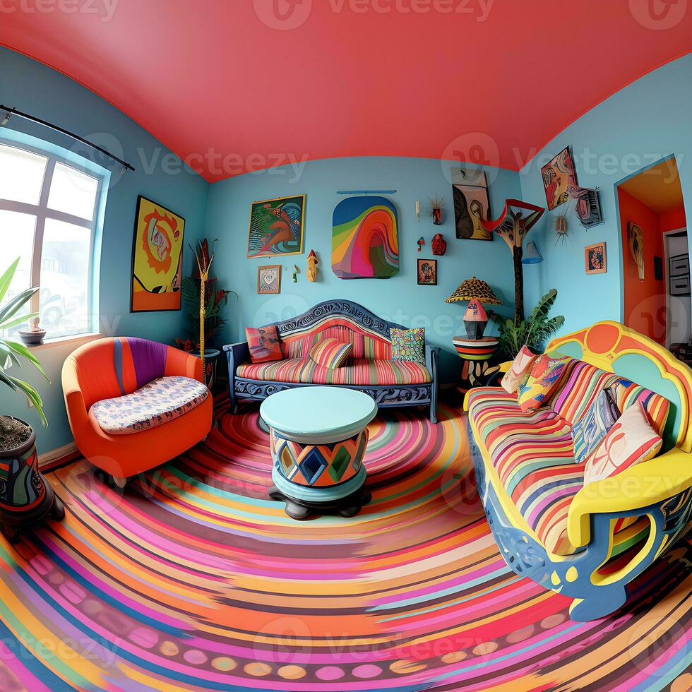 Colorful 360 Degrees Panorama House of Bedroom Interior Generated By Ai photo