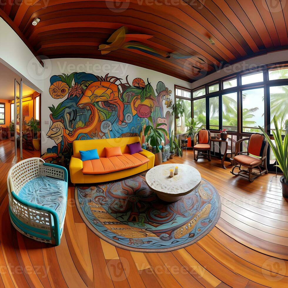 Colorful 360 Degrees Panorama House of Bedroom Interior Generated By Ai photo