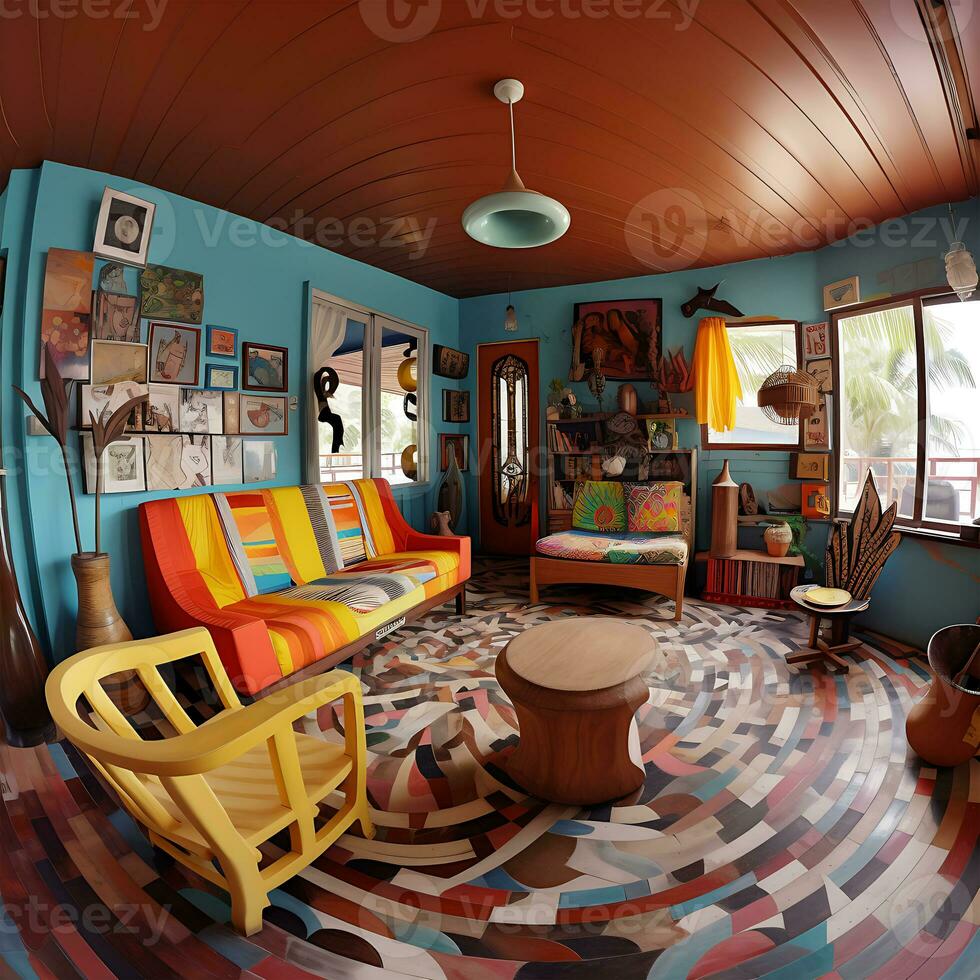 Colorful 360 Degrees Panorama House of Bedroom Interior Generated By Ai photo