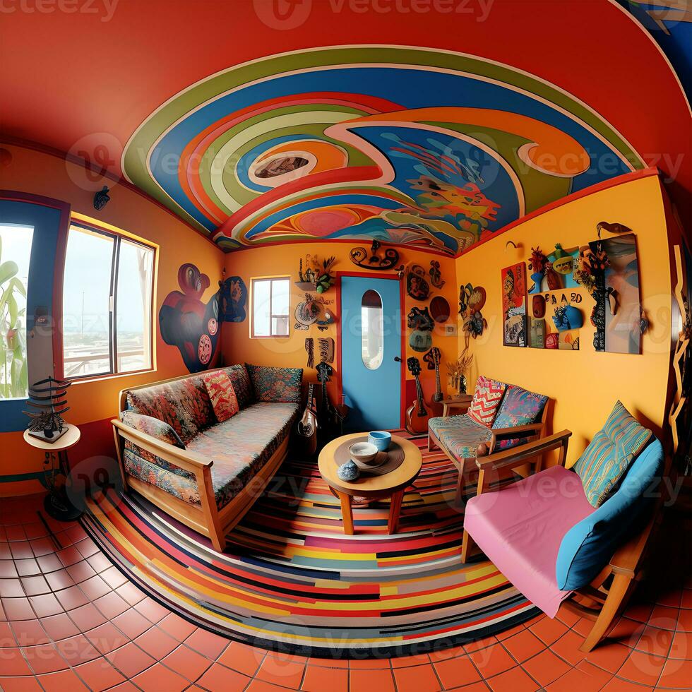 Colorful 360 Degrees Panorama House of Bedroom Interior Generated By Ai photo
