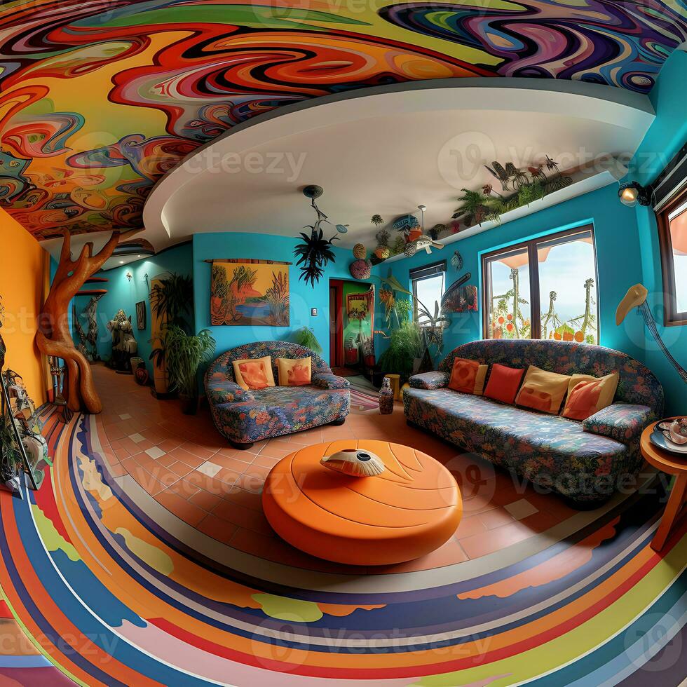 Colorful 360 Degrees Panorama House of Bedroom Interior Generated By Ai photo