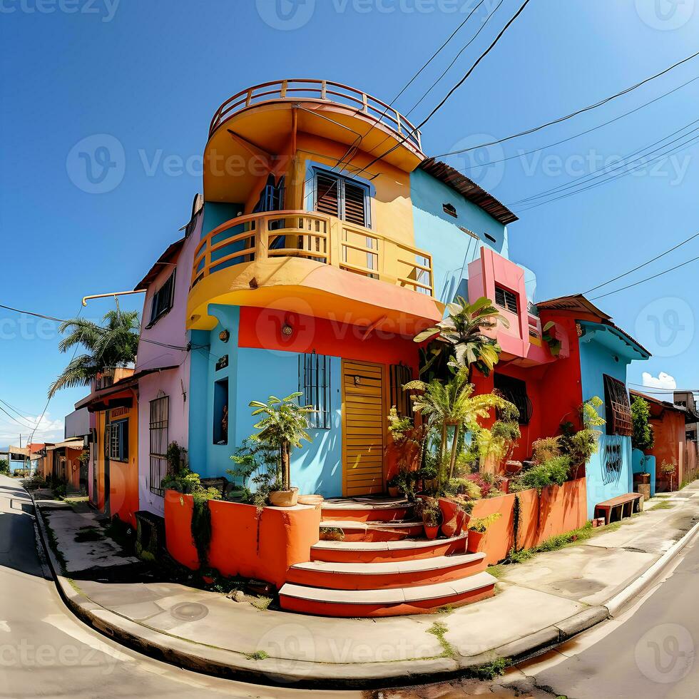 Colorful 360 Degrees Panorama House of Bedroom Interior Generated By Ai photo