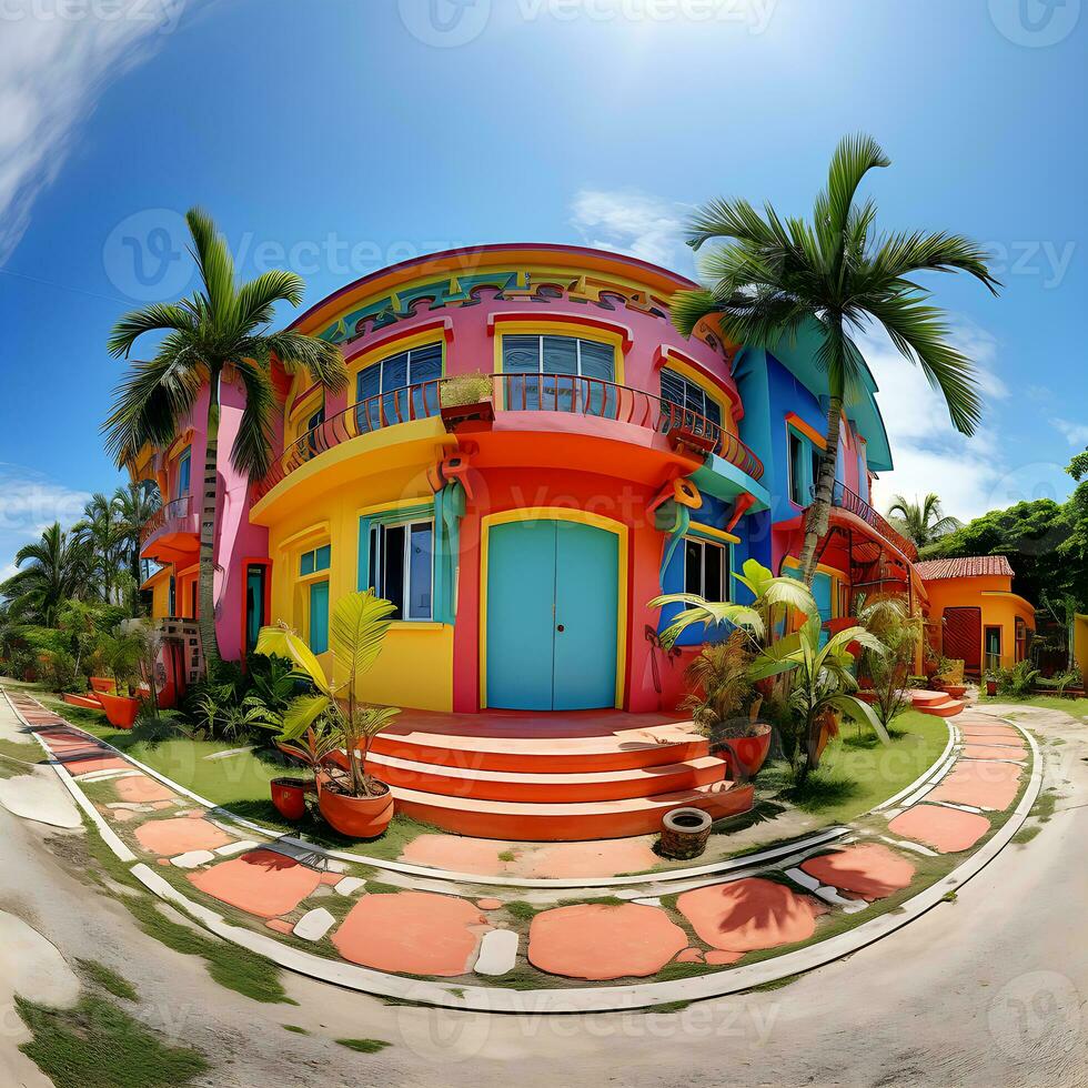 Colorful 360 Degrees Panorama House of Bedroom Interior Generated By Ai photo