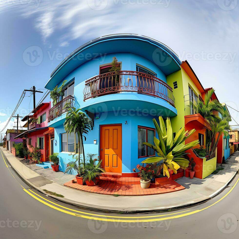 Colorful 360 Degrees Panorama House of Bedroom Interior Generated By Ai photo