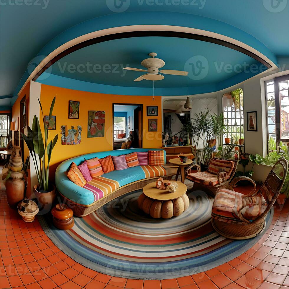 Colorful 360 Degrees Panorama House of Bedroom Interior Generated By Ai photo