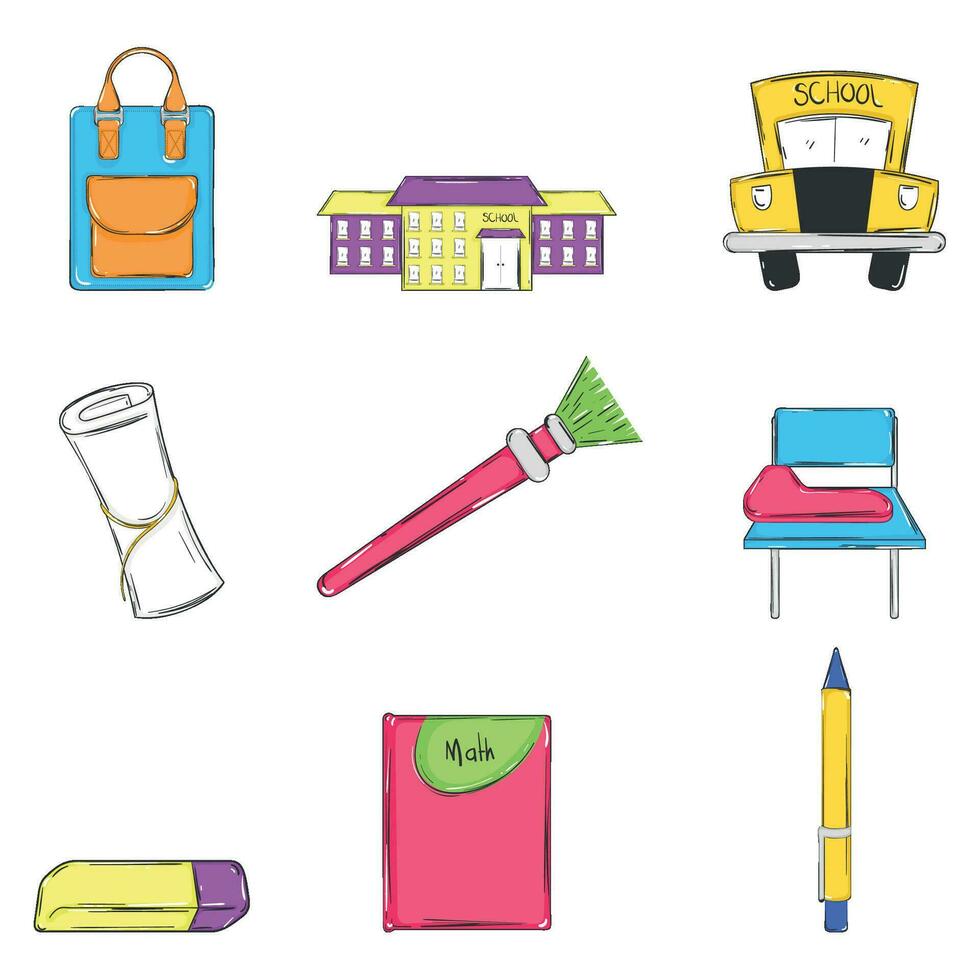 Set of colored school supplies sketch icons Vector