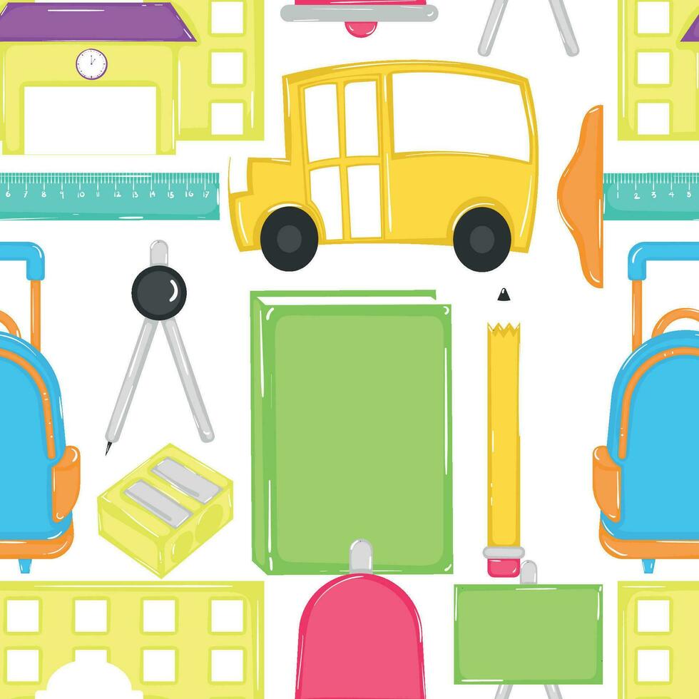 Seamless pattern background with school supply icons Vector