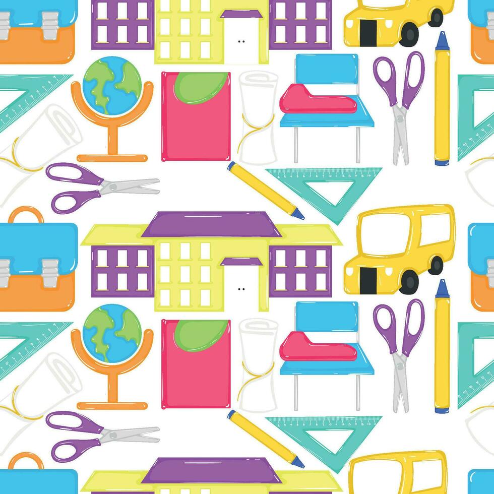 Seamless pattern background with school supply icons Vector