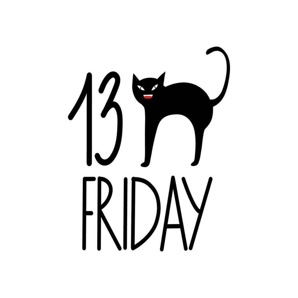 Illustration of a black cat with the word Friday the 13th. vector illustration