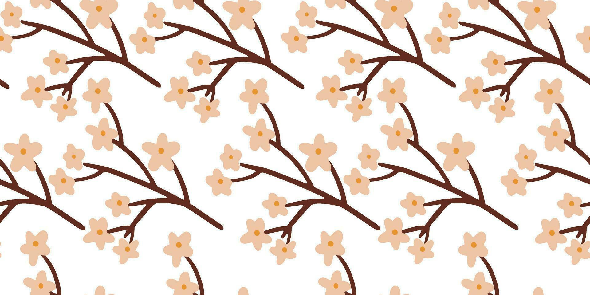 Seamless pattern with pink small flower blossom on branches on white background vector illustration. Cute spring floral print.