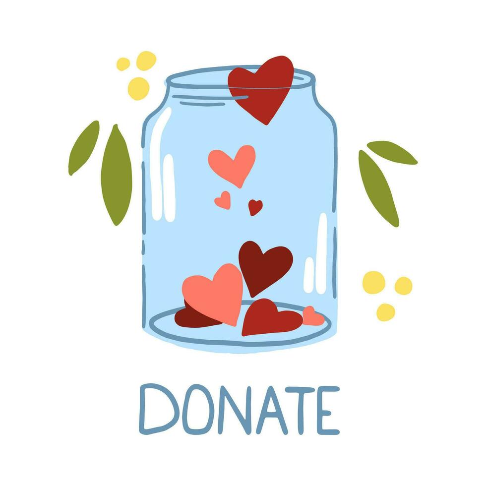 The concept of donation jar concept. Fundraising. Donate help. vector