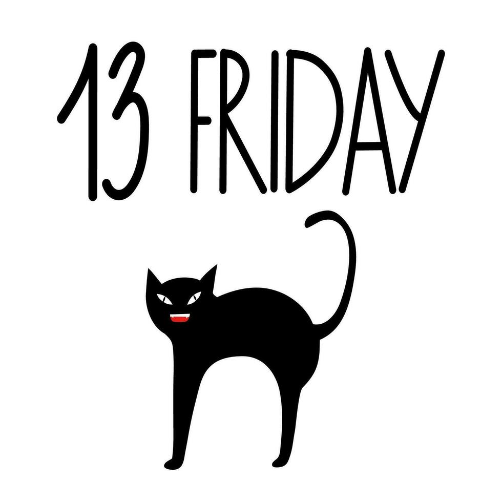 Illustration of a black cat with the word Friday the 13th. vector illustration