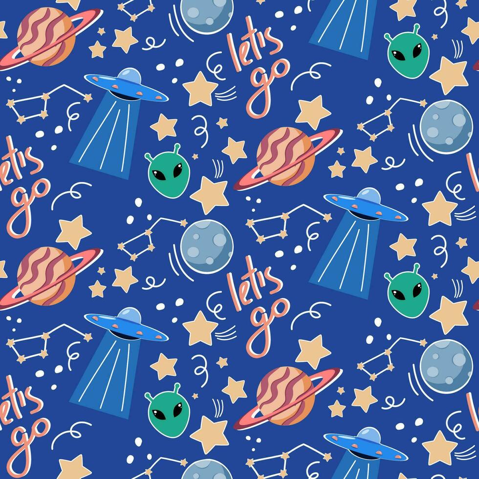 Hand drawn cosmic elements seamless pattern. Space background. vector