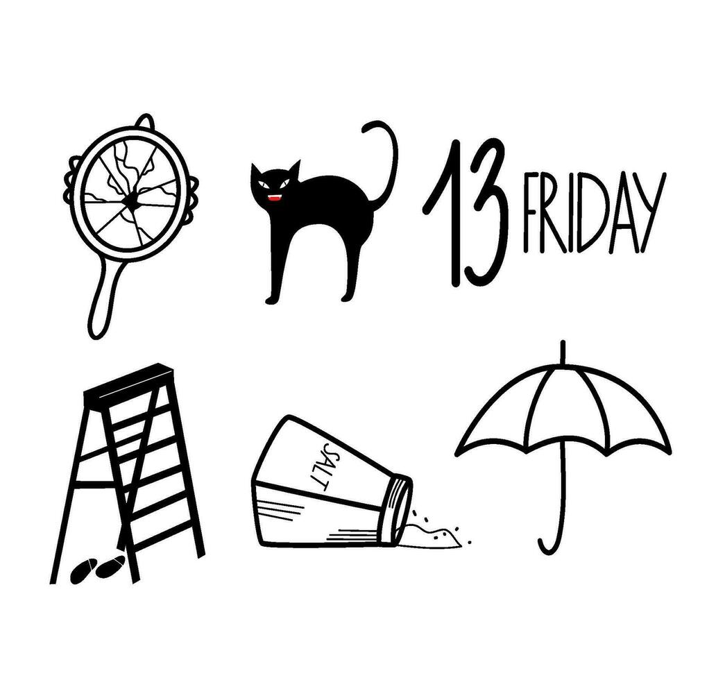 A set of symbols of bad luck and superstition. Vector illustration