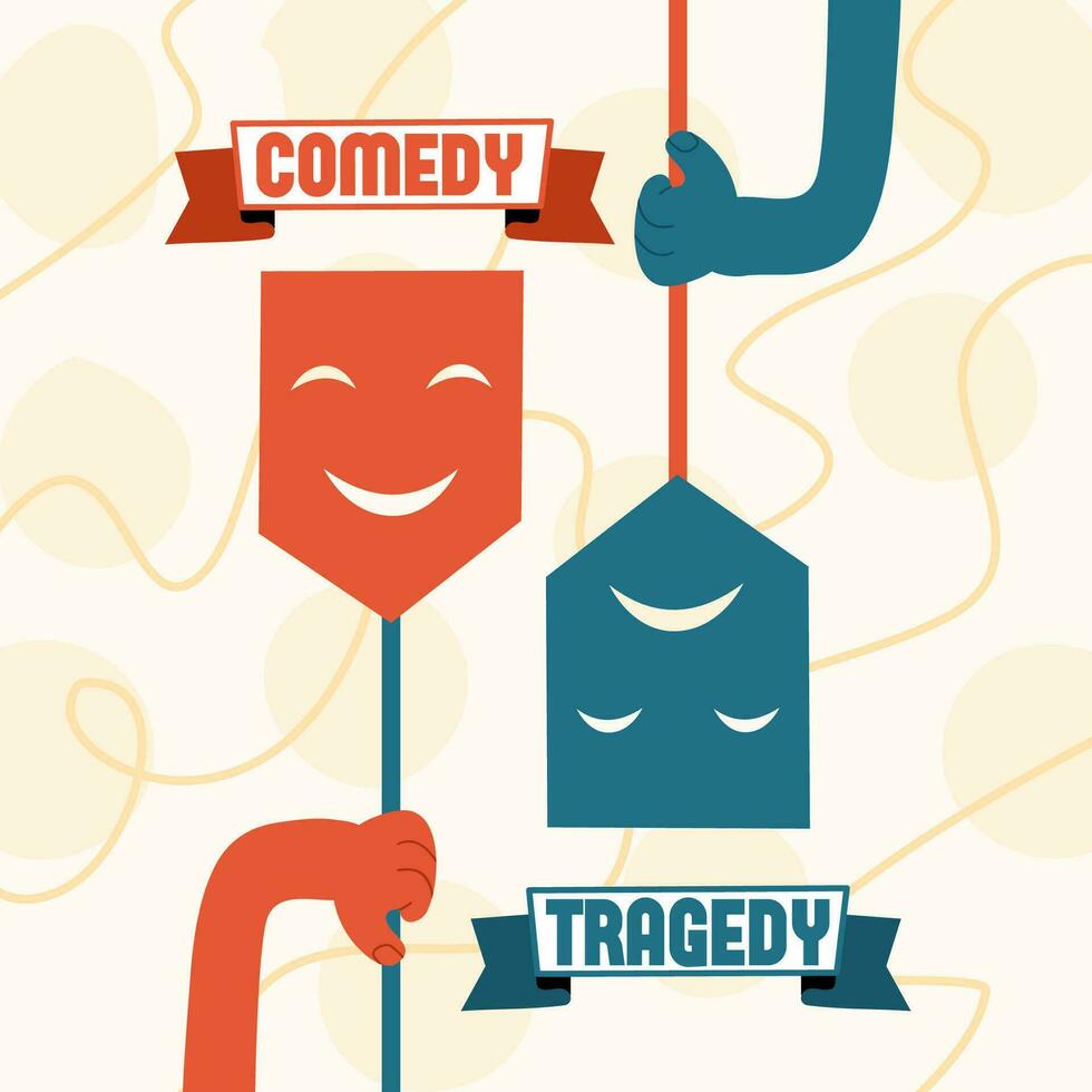 Masks of tragedy and comedy. The concept of performance, show and theater. Drama and fun. vector