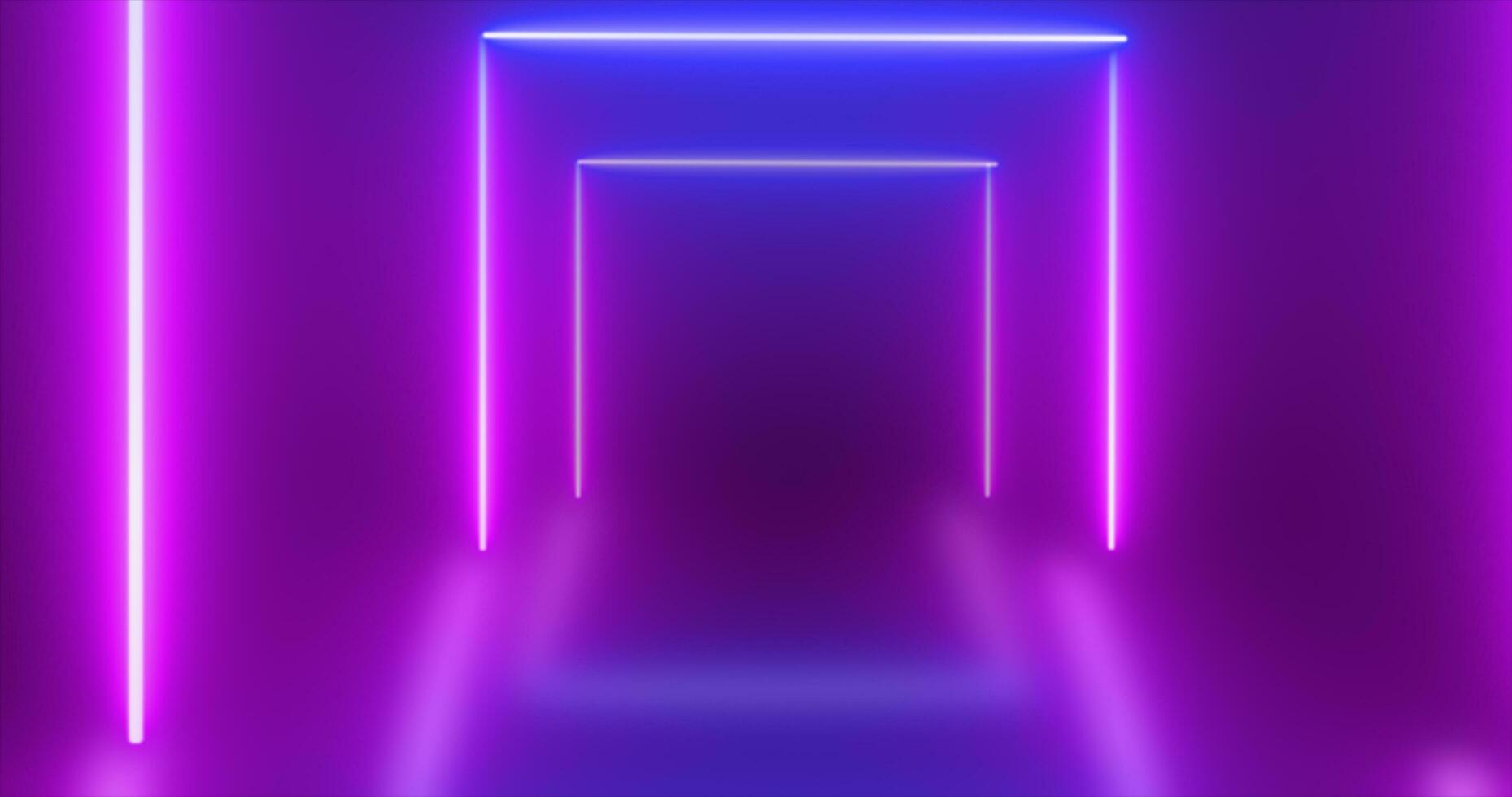 Abstract square tunnel neon blue and purple energy glowing from lines background photo