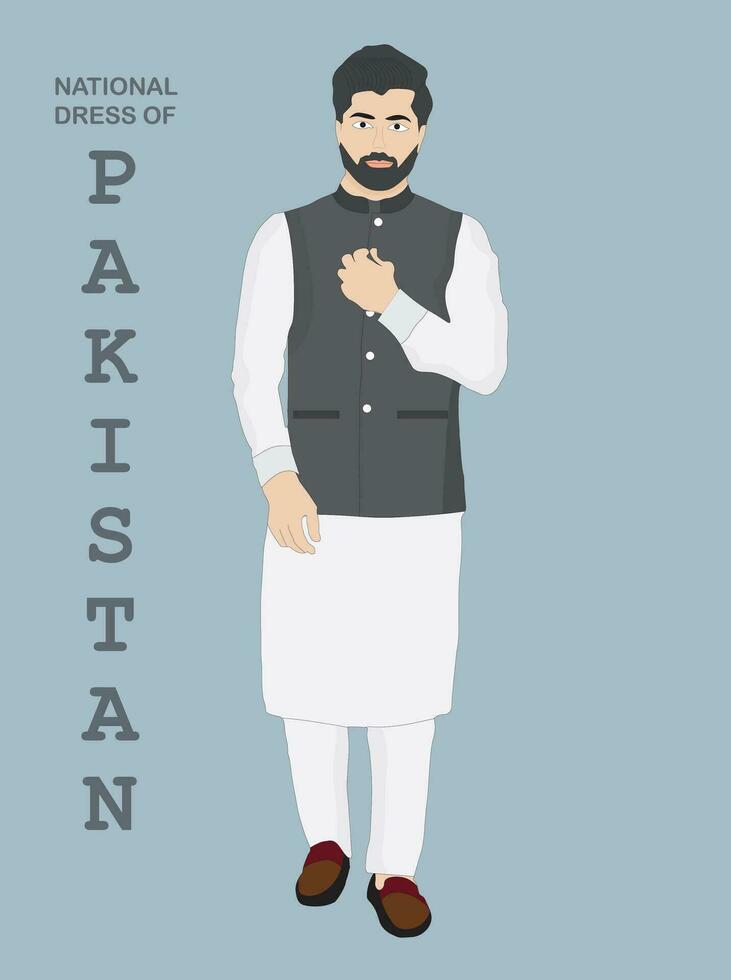 Man wearing the national dress of Pakistan. Shalwar kameez and Sherwani vector