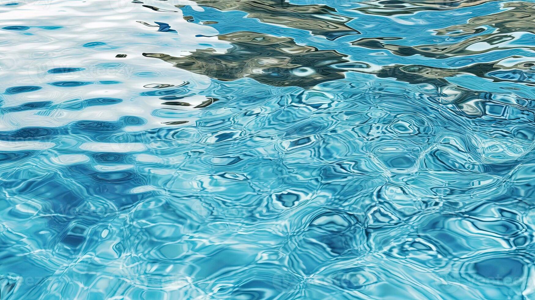 Ripples on the blue pool water. Shiny waves of clean pool water. Generated AI. photo