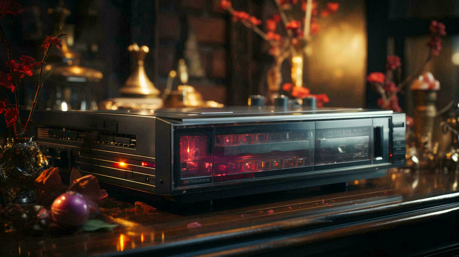 Old stylish vintage retro cassette video recorder poster from 80s 90s photo