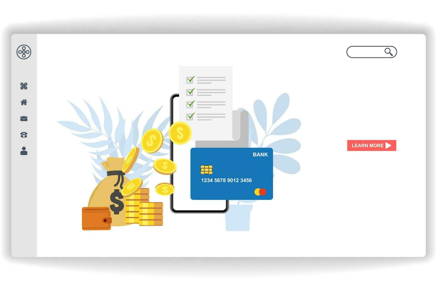 billetera y varios pilas de monedas . sitio web página factura pago. moderno plano diseño concepto de web página diseño para sitio web y móvil sitio web vector