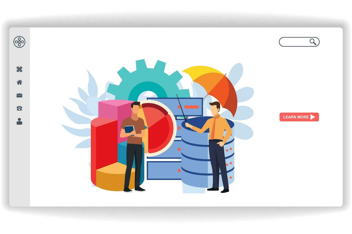 A man is understanding the database. website page Database Services. Modern flat design concept of web page design for website and mobile website vector
